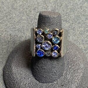 Guess Chunky Clip Cocktail Ring Size 7 As Is Blue Rhinestone Silver Bling Glam S